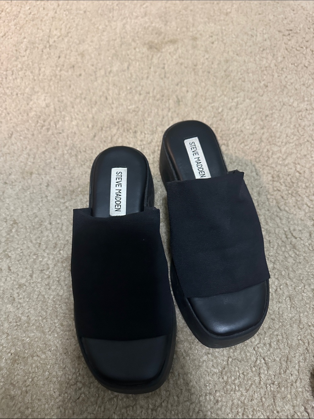 Steve Madden Black Canvas Slide Mules